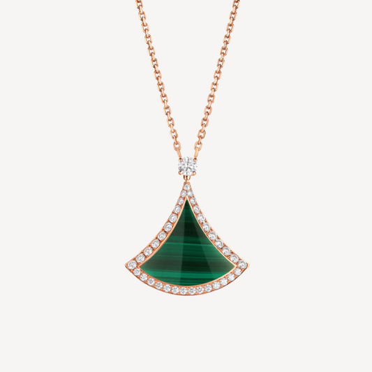 [✨Rose💎]DREAM MALACHITE DIAMOND PAVED PINK GOLD NECKLACE