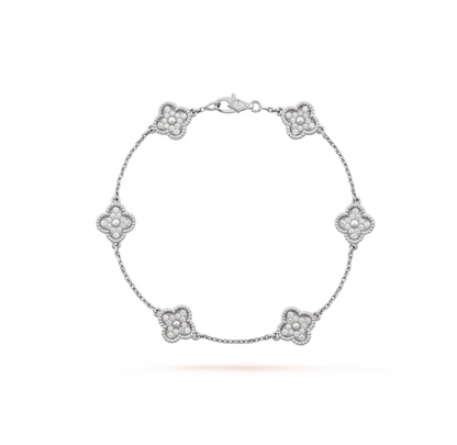 [✨Rose💎]CLOVER 6 MOTIF SILVER DIAMOND BRACELET