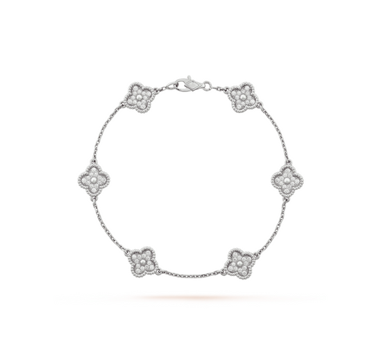 [✨Rose💎]CLOVER 6 MOTIF SILVER DIAMOND BRACELET