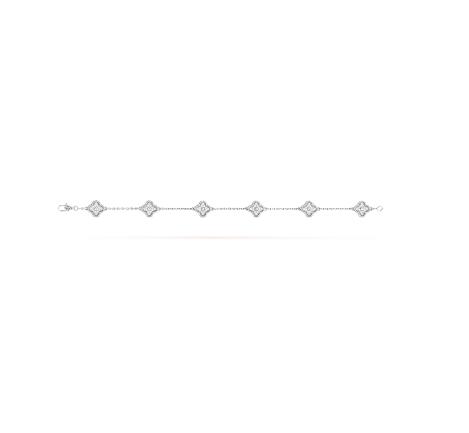 [✨Rose💎]CLOVER 6 MOTIF SILVER DIAMOND BRACELET