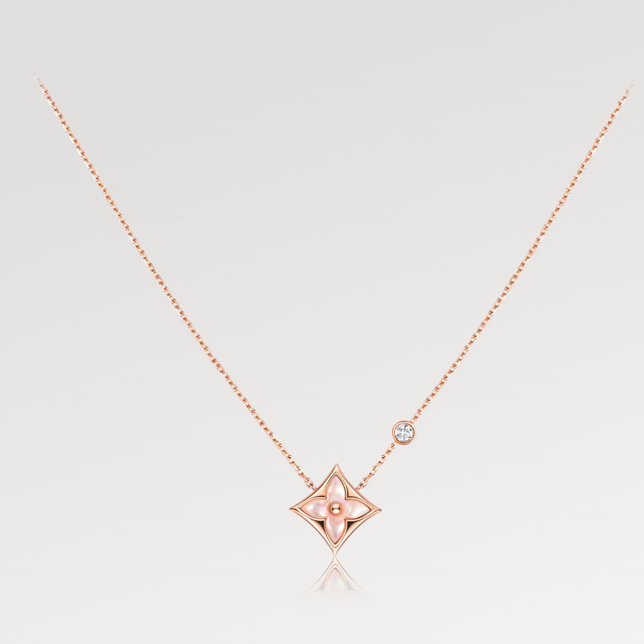 [✨Rose💎]✨Rose💎 PINK MOP 1 DIAMOND PINK GOLD NECKLACE