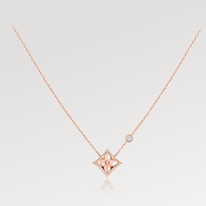 [✨Rose💎]✨Rose💎 PINK MOP 1 DIAMOND PINK GOLD NECKLACE