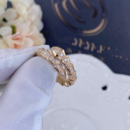 [✨Rose💎]SERPENTI RING PINK GOLD DIAMOND PAVED 4MM