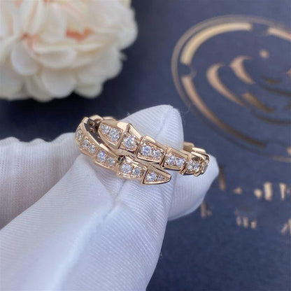 [✨Rose💎]SERPENTI RING PINK GOLD DIAMOND PAVED 4MM