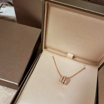 [✨Rose💎]SERPENTI PINK GOLD NECKLACE DOUBLE RING DIAMOND