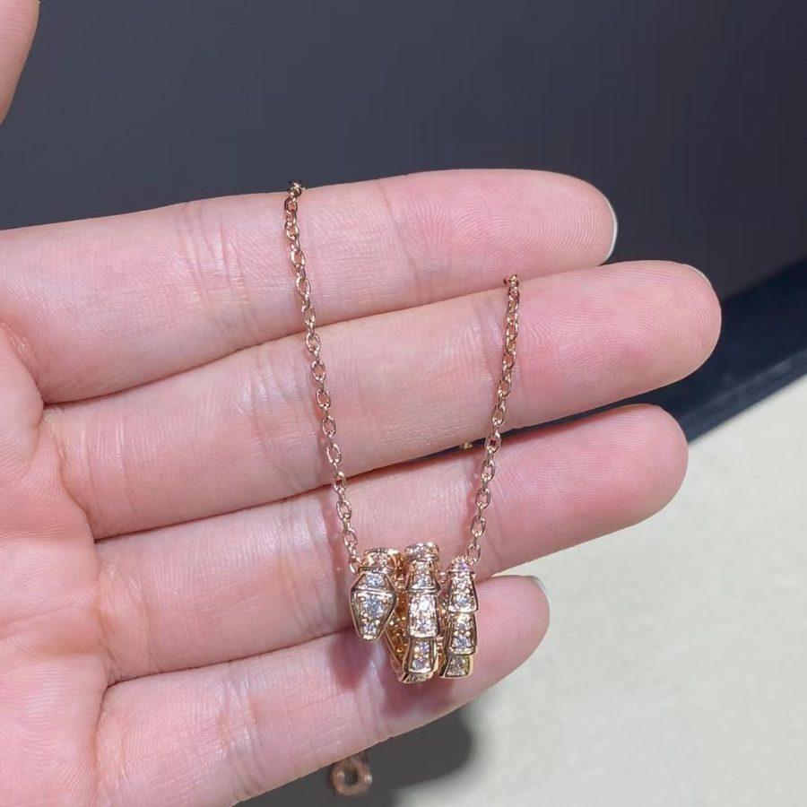 [✨Rose💎]SERPENTI PINK GOLD NECKLACE DOUBLE RING DIAMOND