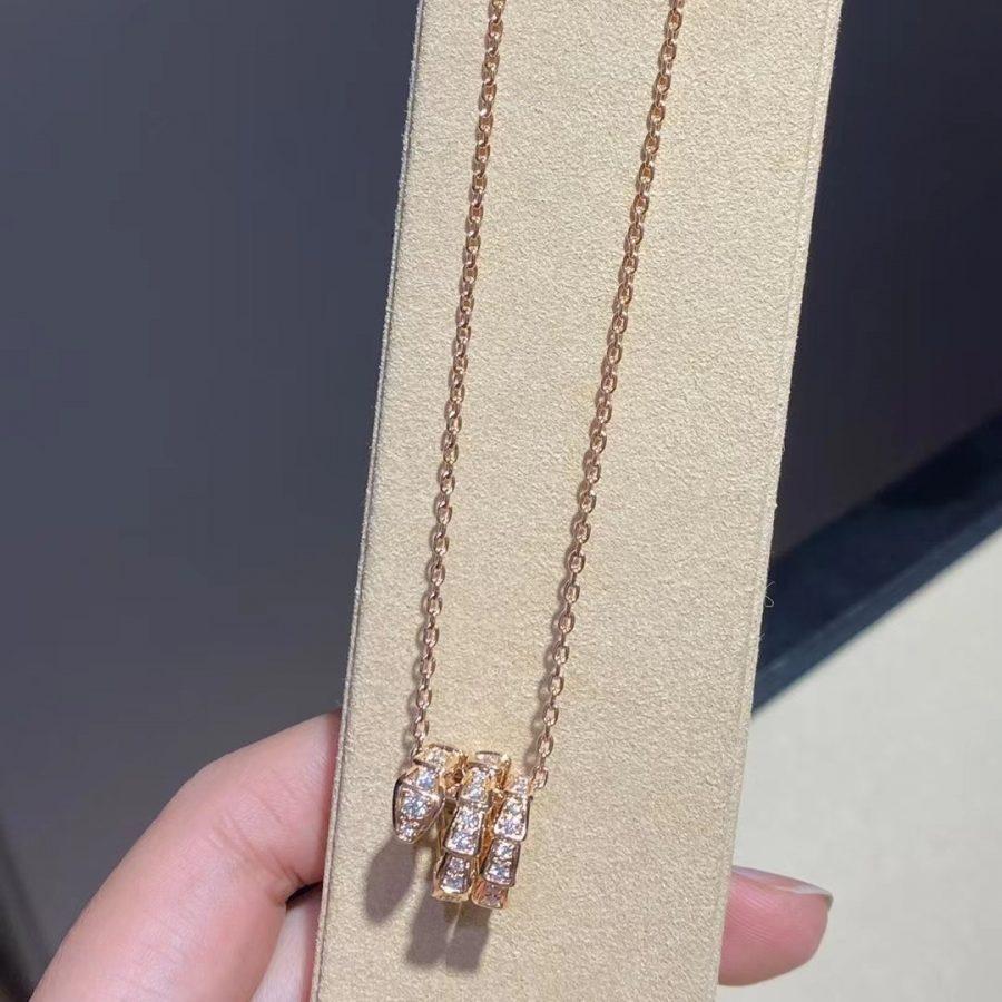 [✨Rose💎]SERPENTI PINK GOLD NECKLACE DOUBLE RING DIAMOND