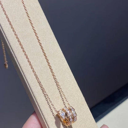 [✨Rose💎]SERPENTI PINK GOLD NECKLACE DOUBLE RING DIAMOND