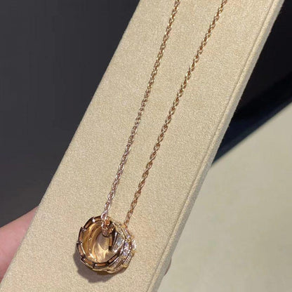 [✨Rose💎]SERPENTI PINK GOLD NECKLACE DOUBLE RING DIAMOND