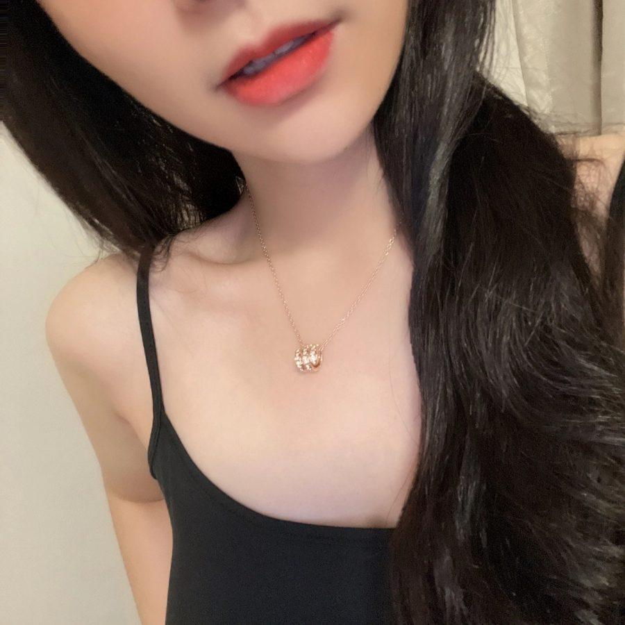 [✨Rose💎]SERPENTI PINK GOLD NECKLACE DOUBLE RING DIAMOND