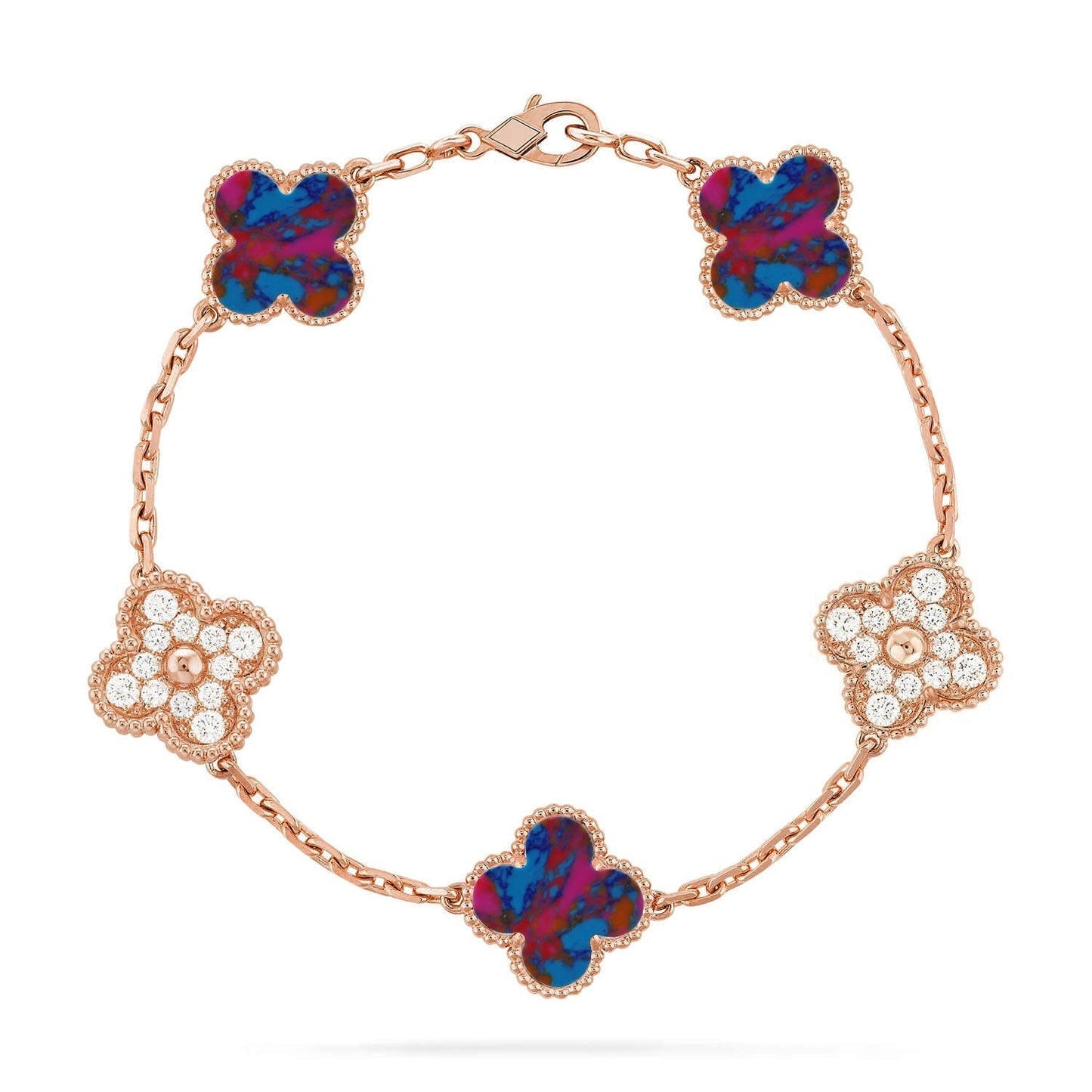 [✨Rose💎]CLOVER 5 MOTIF COLOR GEMSTONES BRACELET COLLECTION