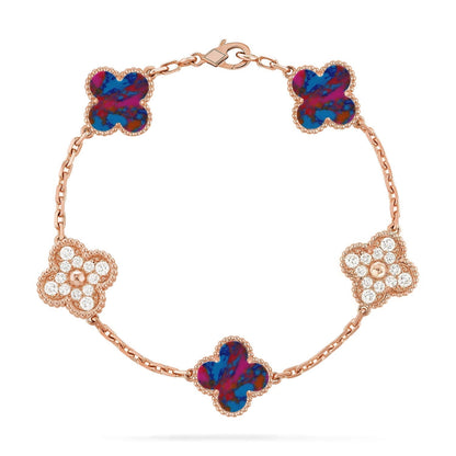 [✨Rose💎]CLOVER 5 MOTIF COLOR GEMSTONES BRACELET COLLECTION