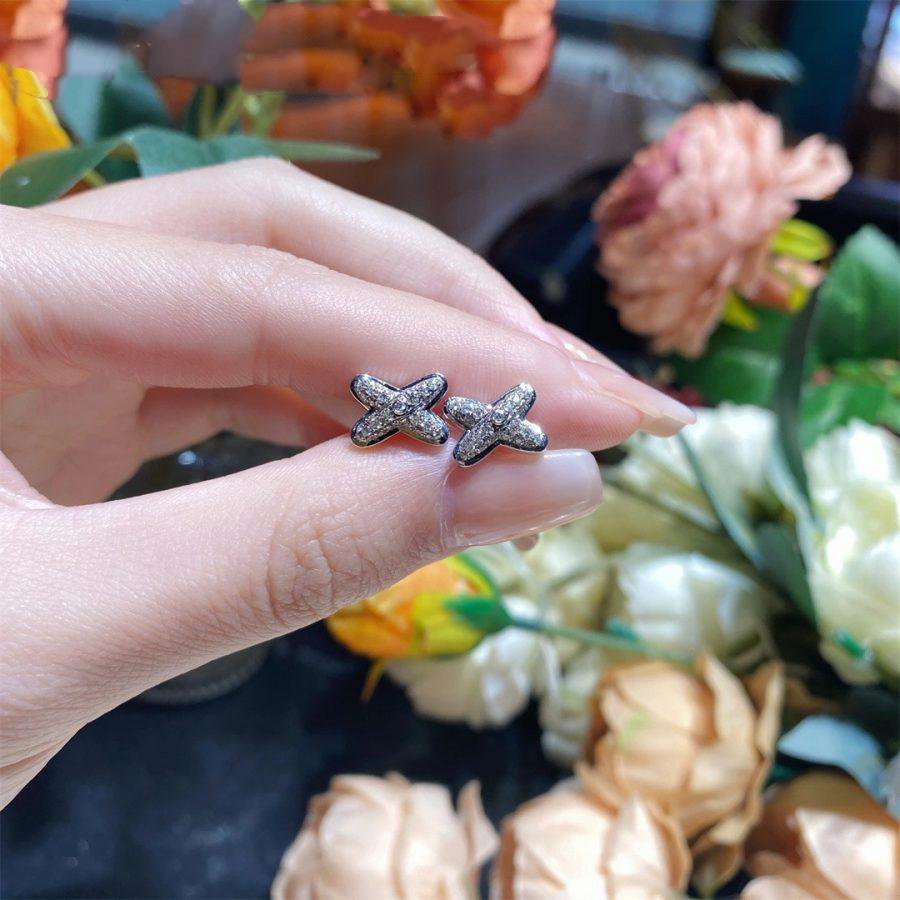 [✨Rose💎]JEUX DE SILVER DIAMOND EARRINGS