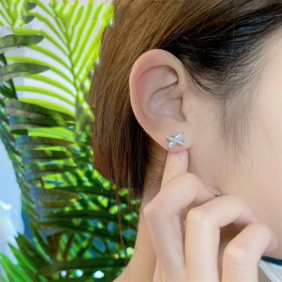 [✨Rose💎]JEUX DE SILVER DIAMOND EARRINGS