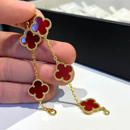 [✨Rose💎] CLOVER 5 MOTIF RED CORNELIAN BRACELET COLLECTION
