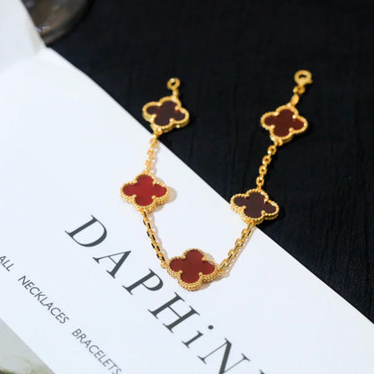 [✨Rose💎] CLOVER 5 MOTIF RED CORNELIAN BRACELET COLLECTION