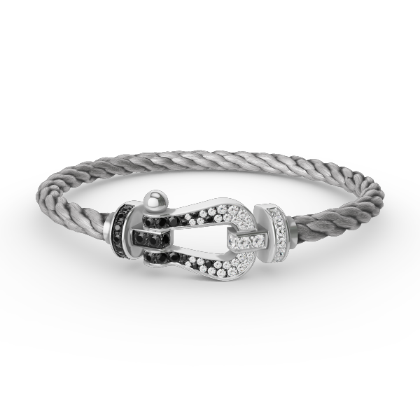 [✨Rose💎]FORCE LARGE HORSESHOE BLACK WHITE DIAMOND BRACELET SILVER