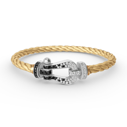 [✨Rose💎]FORCE LARGE HORSESHOE BLACK WHITE DIAMOND BRACELET SILVER