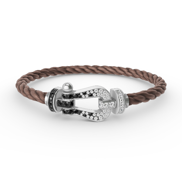 [✨Rose💎]FORCE LARGE HORSESHOE BLACK WHITE DIAMOND BRACELET SILVER