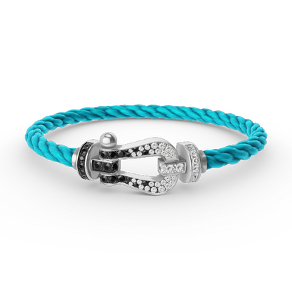 [✨Rose💎]FORCE LARGE HORSESHOE BLACK WHITE DIAMOND BRACELET SILVER