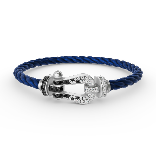 [✨Rose💎]FORCE LARGE HORSESHOE BLACK WHITE DIAMOND BRACELET SILVER