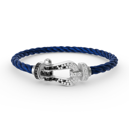 [✨Rose💎]FORCE LARGE HORSESHOE BLACK WHITE DIAMOND BRACELET SILVER