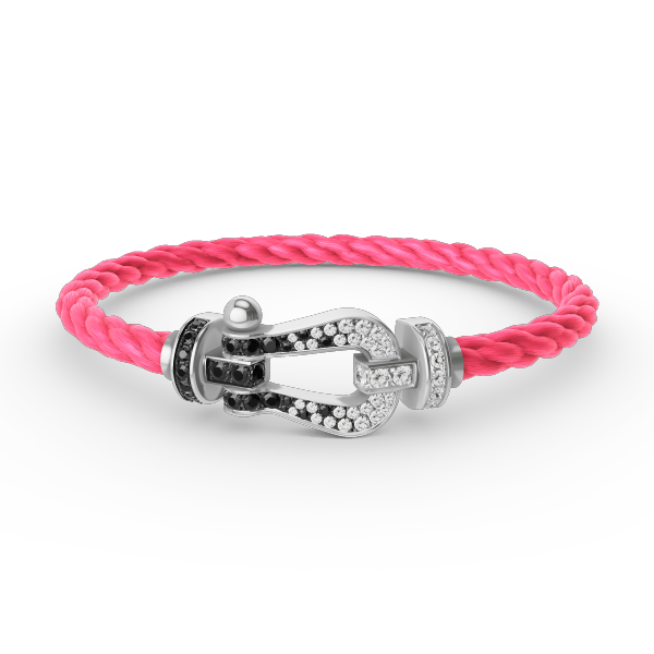 [✨Rose💎]FORCE LARGE HORSESHOE BLACK WHITE DIAMOND BRACELET SILVER