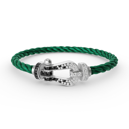 [✨Rose💎]FORCE LARGE HORSESHOE BLACK WHITE DIAMOND BRACELET SILVER