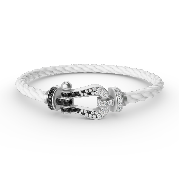 [✨Rose💎]FORCE LARGE HORSESHOE BLACK WHITE DIAMOND BRACELET SILVER