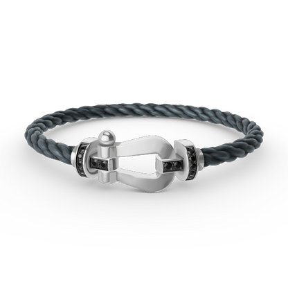 [✨Rose💎]FORCE LARGE HORSESHOE BLACK DIAMOND BRACELET SILVER