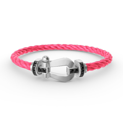 [✨Rose💎]FORCE LARGE HORSESHOE BLACK DIAMOND BRACELET SILVER