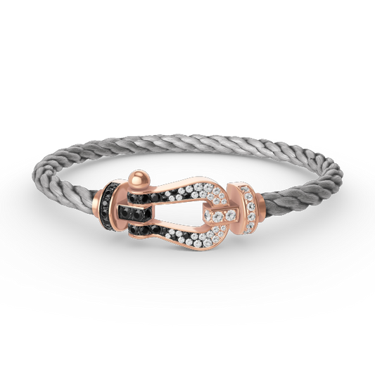 [✨Rose💎]FORCE LARGE HORSESHOE BLACK WHITE DIAMOND BRACELET ROSE GOLD