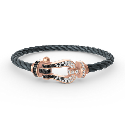 [✨Rose💎]FORCE LARGE HORSESHOE BLACK WHITE DIAMOND BRACELET ROSE GOLD