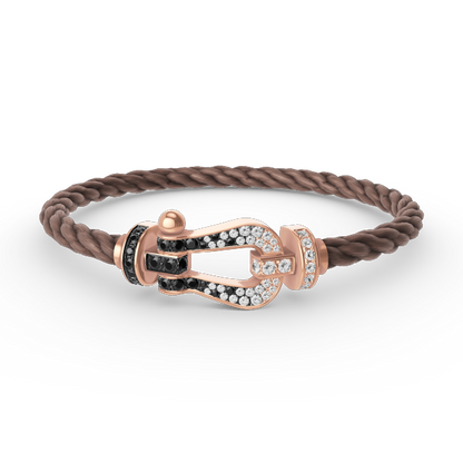 [✨Rose💎]FORCE LARGE HORSESHOE BLACK WHITE DIAMOND BRACELET ROSE GOLD