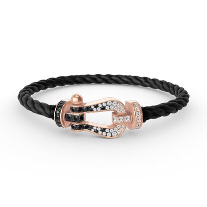[✨Rose💎]FORCE LARGE HORSESHOE BLACK WHITE DIAMOND BRACELET ROSE GOLD