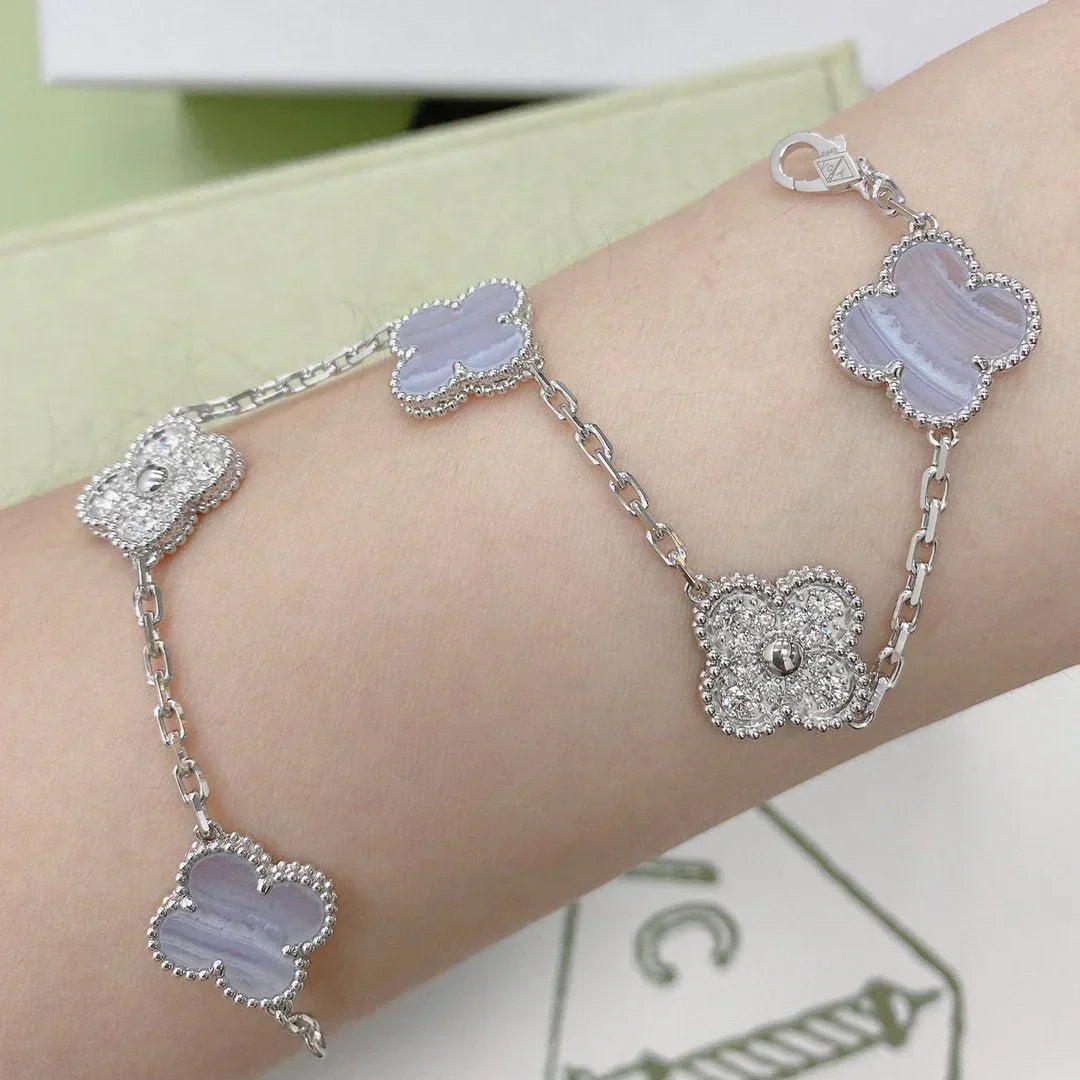[✨Rose💎] CLOVER 5 MOTIF PURPLE CHALCEDONY BRACELET COLLECTION
