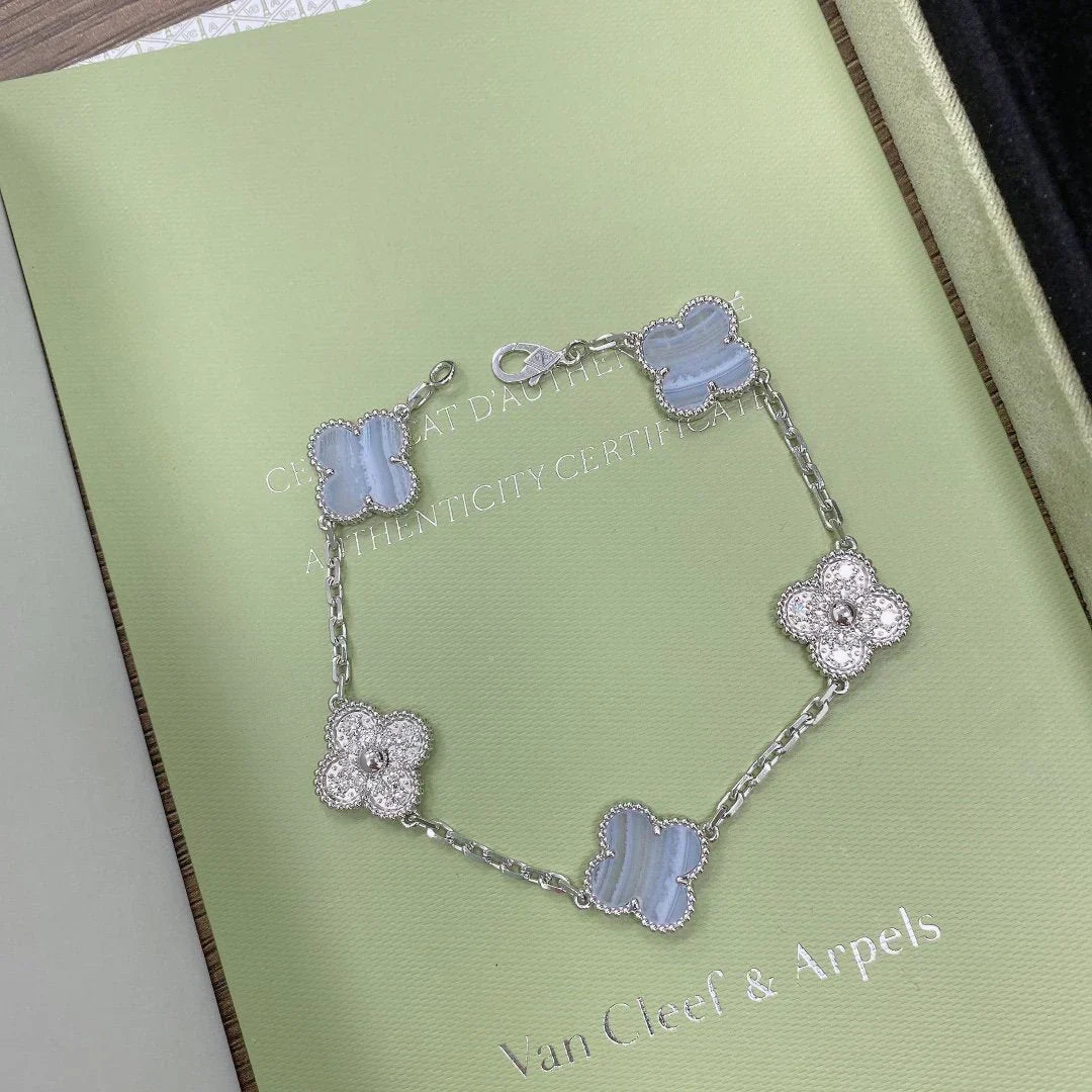 [✨Rose💎] CLOVER 5 MOTIF PURPLE CHALCEDONY BRACELET COLLECTION