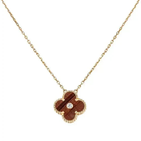 [✨Rose💎]CLOVER 15MM DIAMOND AND YELLOW TIGER'S EYE AGATE necklace