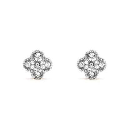 [✨Rose💎]CLOVER 1 MOTIFS DIAMOND STUD EARRINGS SILVER