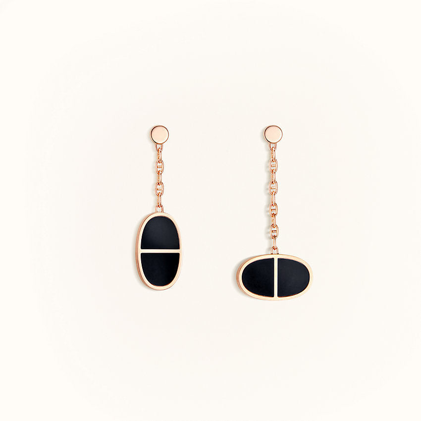[✨Rose💎]CHAINE VERSO BLACK CERAMIC EARRINGS