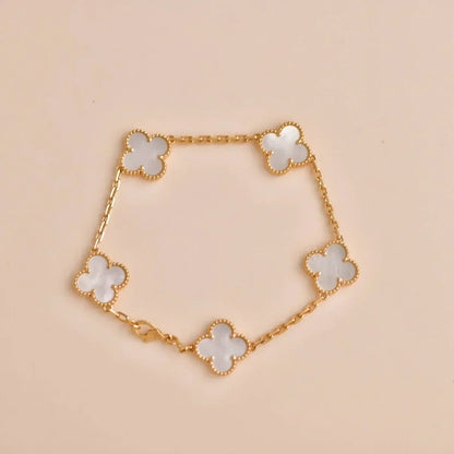 [✨Rose💎]CLOVER WHITE PEARL MOP 5 MOTIF BRACELET COLLECTION