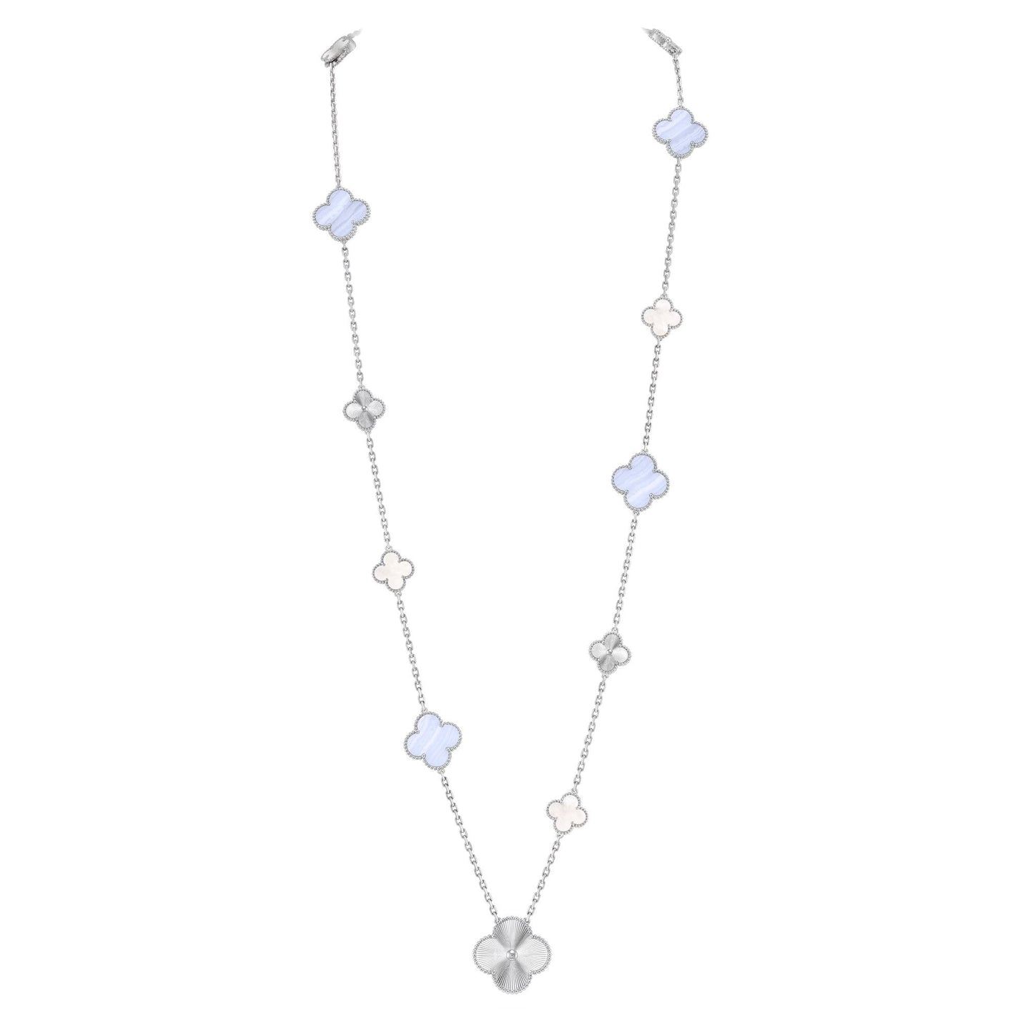[✨Rose💎]DETACHABLE CLOVER 15(11+4) FLOWER SILVER NECKLACE SET