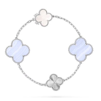[✨Rose💎]DETACHABLE CLOVER 15(11+4) FLOWER SILVER NECKLACE SET