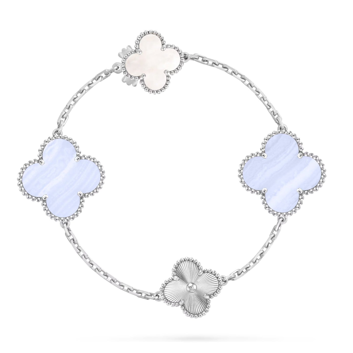 [✨Rose💎]DETACHABLE CLOVER 15(11+4) FLOWER SILVER NECKLACE SET