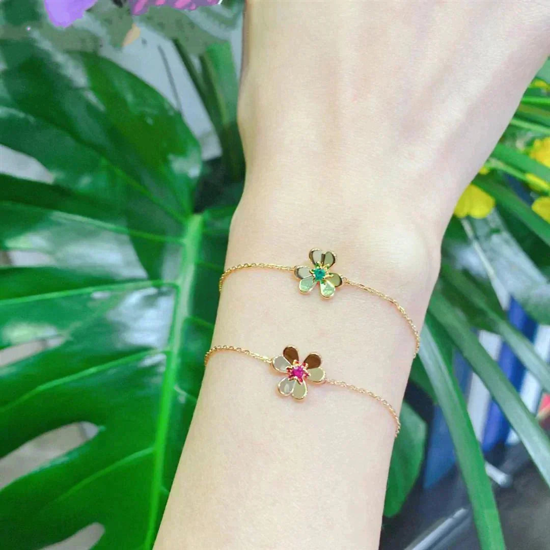 [✨Rose💎]FRIVOLE GOLD FLOWER PINK MALACHITE BRACELET