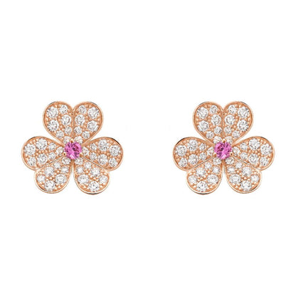 [✨Rose💎]FRIVOLE PINK GOLD FLOWER DIAMOND EARRINGS