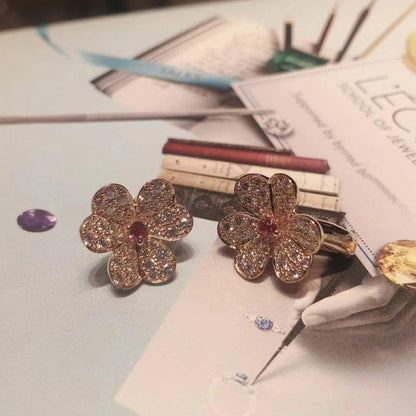 [✨Rose💎]FRIVOLE PINK GOLD FLOWER DIAMOND EARRINGS