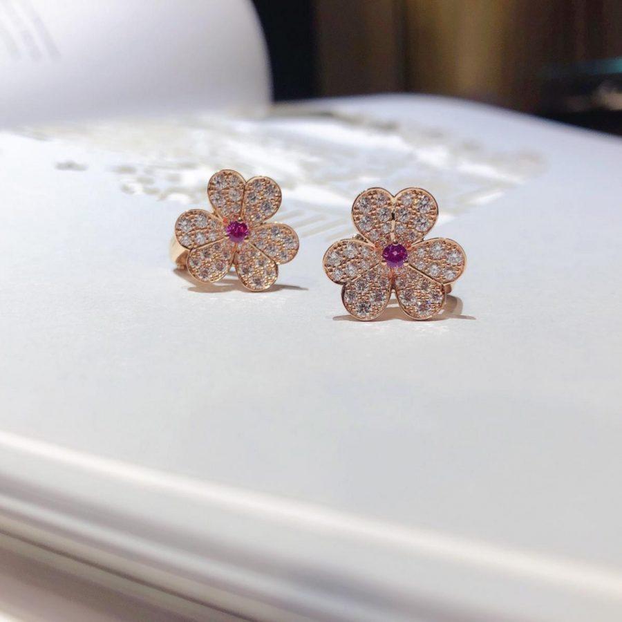 [✨Rose💎]FRIVOLE PINK GOLD FLOWER DIAMOND EARRINGS