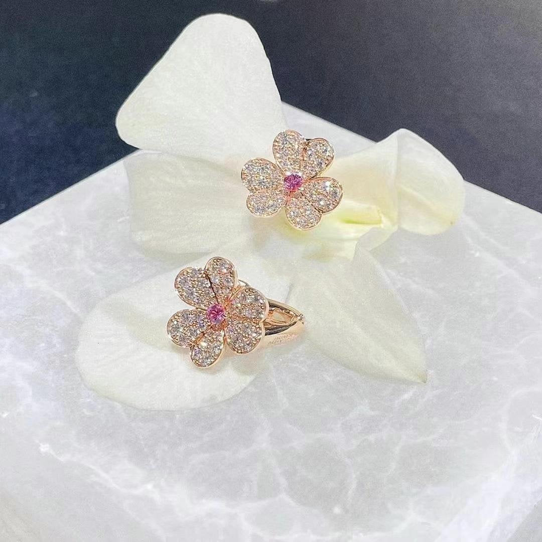 [✨Rose💎]FRIVOLE PINK GOLD FLOWER DIAMOND EARRINGS