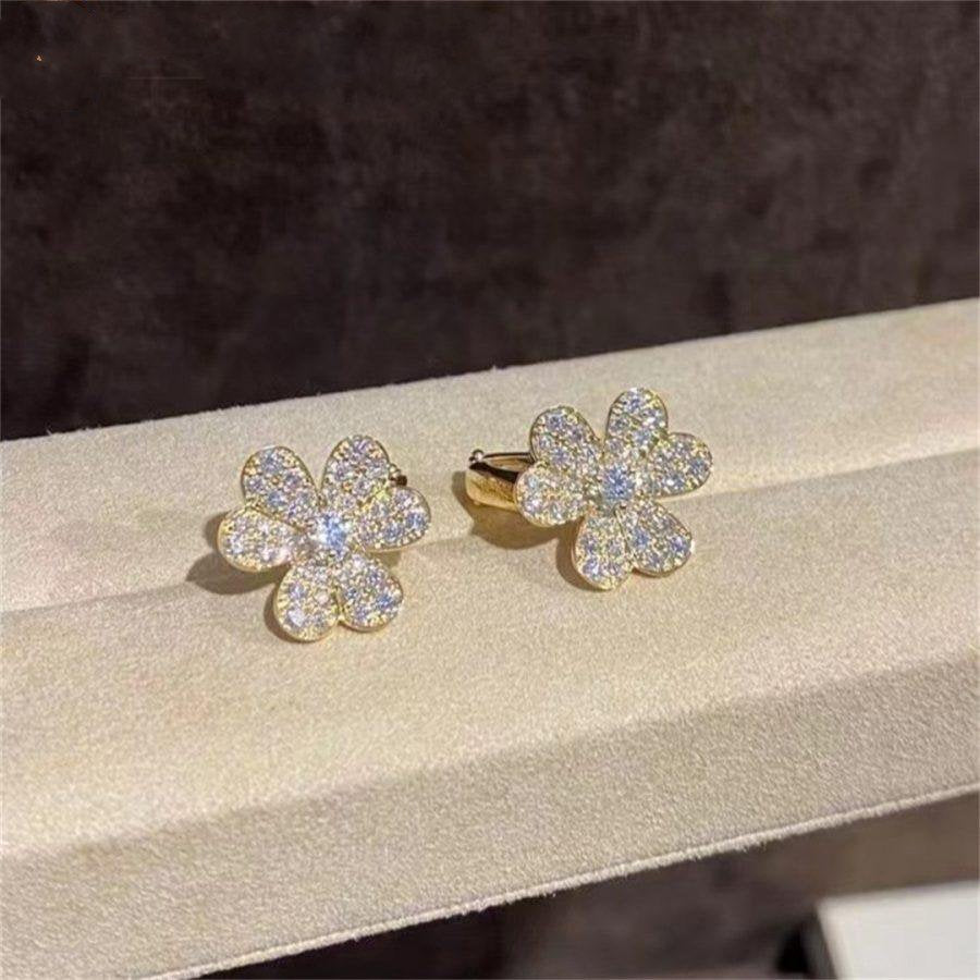 [✨Rose💎]FRIVOLE GOLD FLOWER DIAMOND EARRINGS